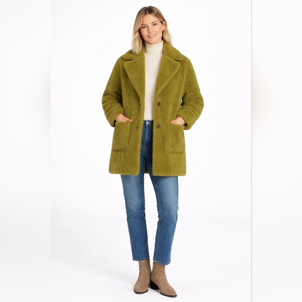 Lwhby Collection Olive Green Teddy Sherpa Coat Jacket | Size XL | Cozy Plush NWT